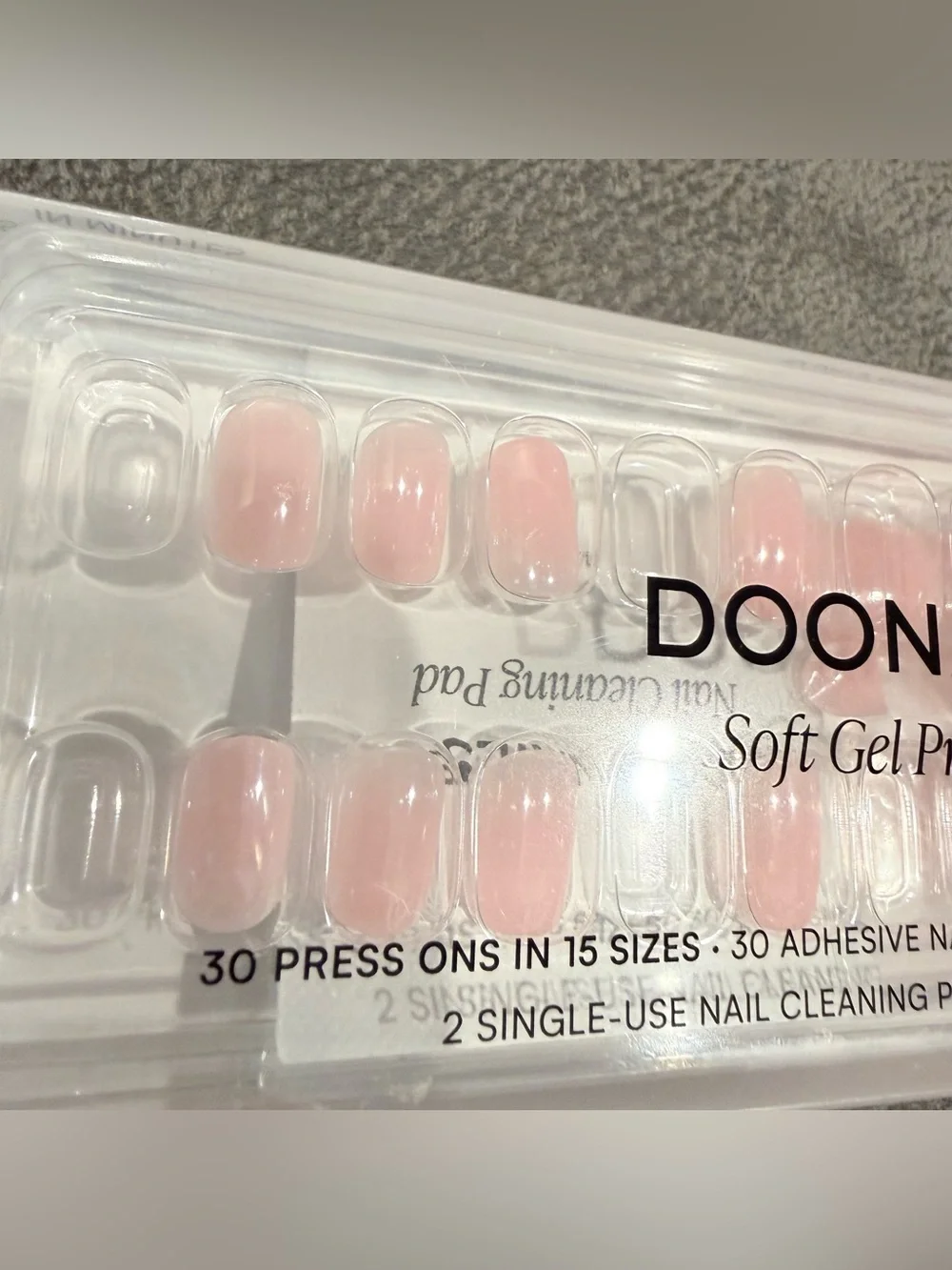 DooNails 20 count Soft Gel Press Ons in Light Pink - Jet Set Extra Short Square